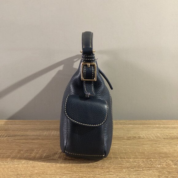Dooney & Bourke Pebbled Grain Leather Portofino Hobo Navy Shoulder Bag - Picture 3 of 16